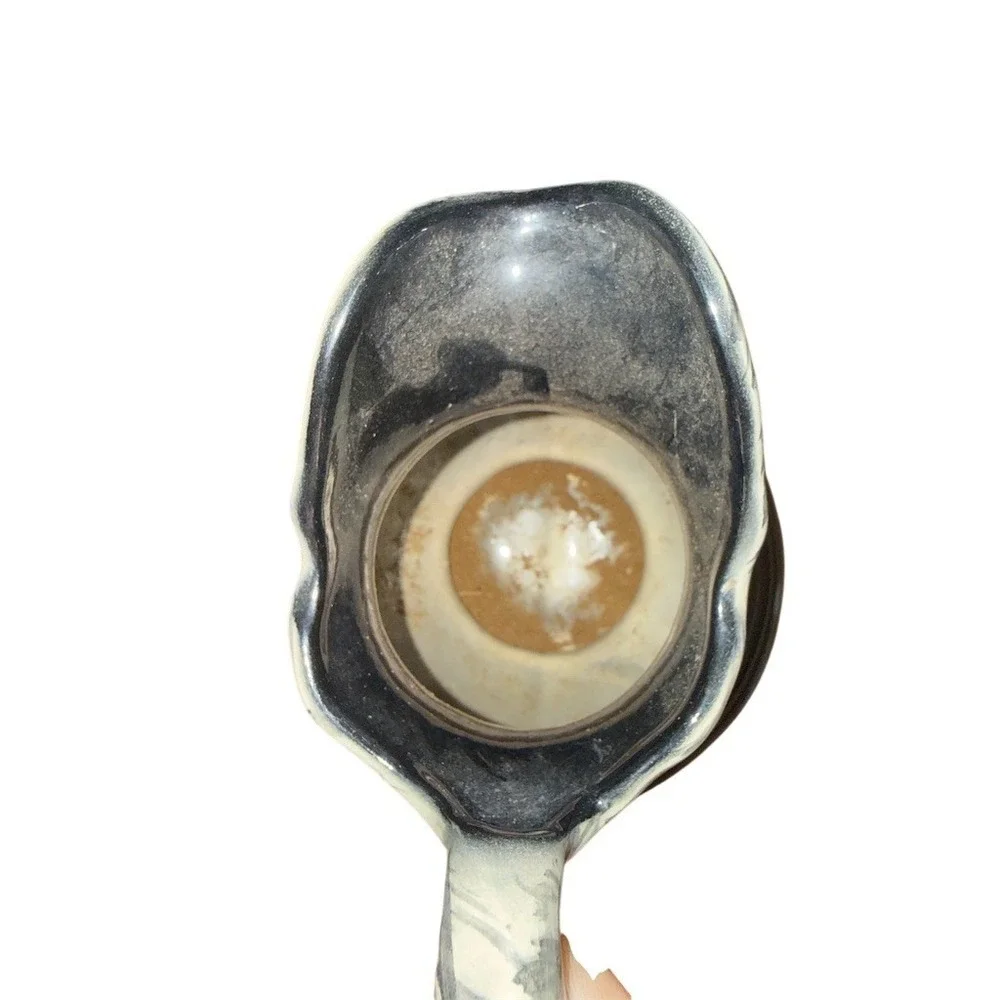 Vintage Unbranded Creamer Pitcher & Handled Bowl Dish Set Swirl glossy farmhouse